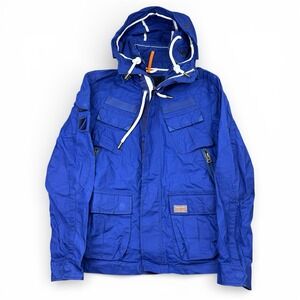 Superdry Military Jacket Men's Small Blue Cotton Utility Safari Pockets Full Zip